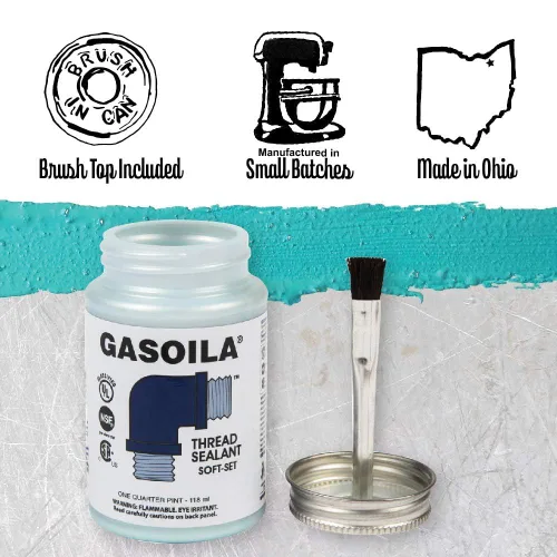 Vista 2 de Gasoila Sellador de rosca de tubería de ajuste suave, pasta no endurecedora para metal y plástico, 1/4 de pinta con tapa de cepillo, prevención