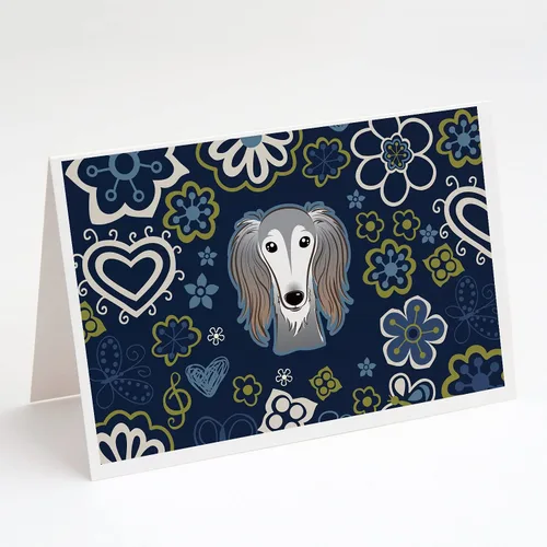 Vista 21 de Caroline's Treasures BB5095GCA7P - Tarjetas de felicitación y sobres con diseño de flores azules y sabuesos afganos, paquete de 8 tarjetas en blanco