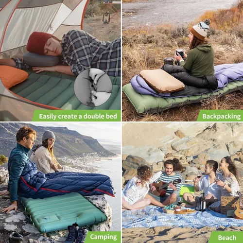 Vista 7 de Almohadilla de dormir para camping, extra gruesa de 5 pulgadas, ultraligera para acampar con almohada, bomba de pie integrada, almohadillas