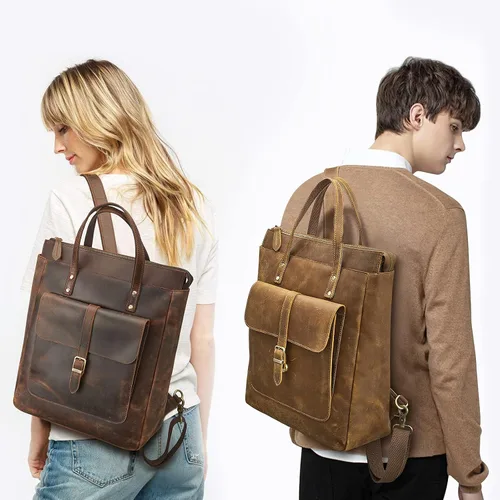 Vista 5 de S-ZONE Mochila de piel auténtica para mujer, con estilo retro, estilo vintage