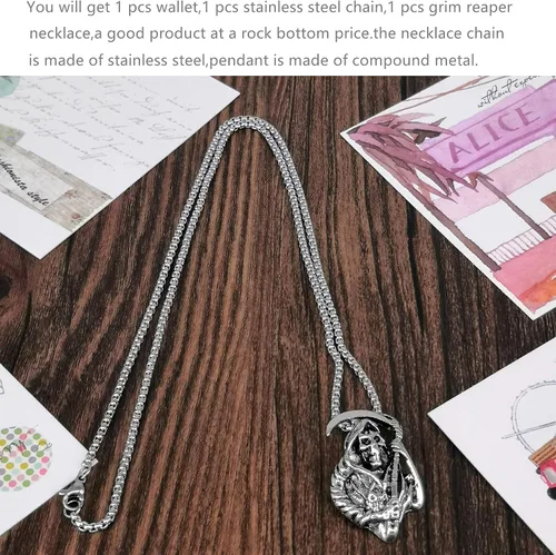 Vista 3 de ABC STORY Cartera unisex con diseño de calavera gótica punk con cadena de camionero plegable