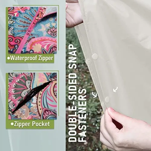 Vista 4 de SANMM Poncho de lluvia reutilizable con capucha para mujeres y adultos con bolsillos con cremallera