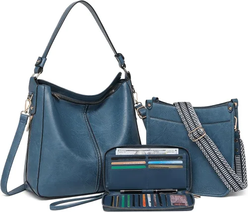 Vista 21 de Carteras para Mujeres 3PCS, Juego de Bolsos Cruzados Bolso Grande de Cuero Carteras de Hombro con Billetera Correas Ajustables para Damas Tote