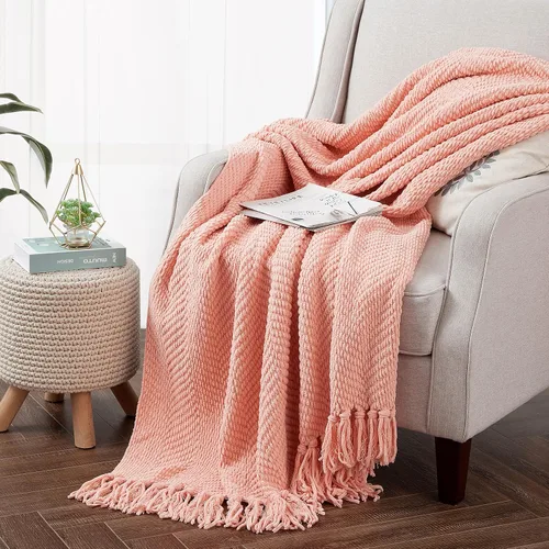 Vista 16 de Manta de punto suave con textura para sofá, manta de tweed crema con borlas de flecos para decoración del hogar, cama, sofá, silla, 50 x 60 Blanco