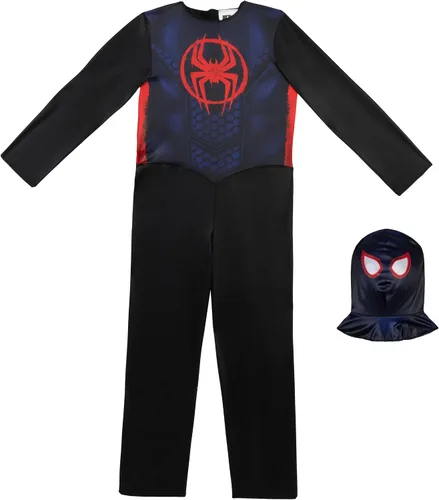 Vista 3 de Marvel Miles Morales - Disfraz oficial de Halloween para jóvenes, overol estampado con máscara de tela