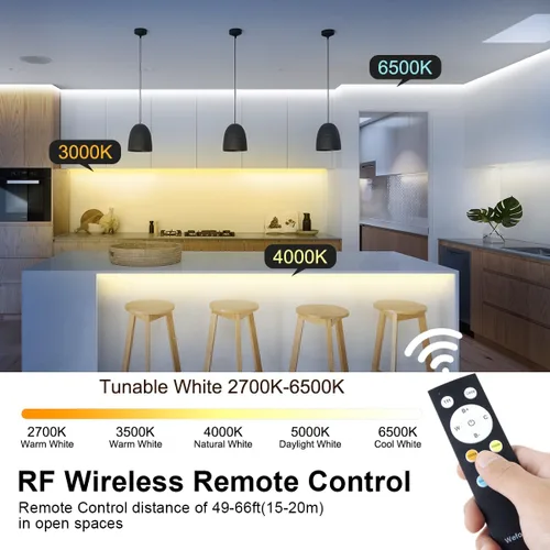 Vista 3 de Wefomey Tira de luces LED blancas, luz de cinta flexible regulable brillante de 24 V con control remoto y aplicación, fuente de alimentación
