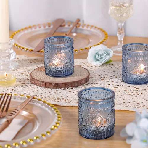 Vista 6 de MATAHUM 36 Piezas de Portavelas Votivos Azules, Portavelas de Cristal para Luz de Té para Centro de Mesa de Boda, Centro de Mesa, Decoraciones