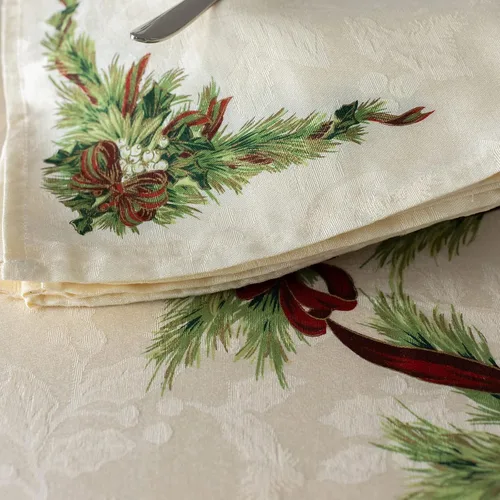 Vista 3 de Benson Mills mantel con diseño de moños navideños, 55% algodón, 45% poliéster