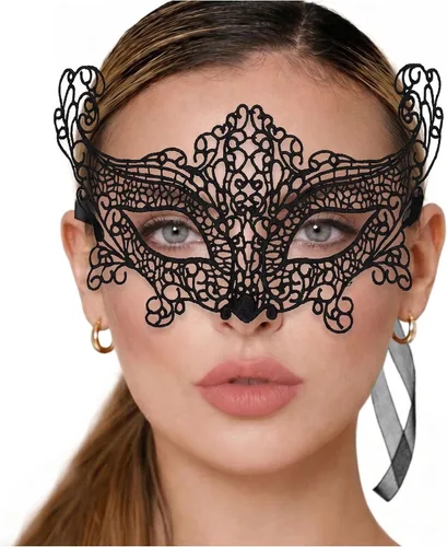 Vista 54 de Masquerade Mask For Women Lace Masquerade Mask for Masquerade Party, Proms, Venetian Party, Mardi Gras, Halloween & Cosplay Ana Bg Pluma de Pavo Real