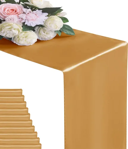 Vista 9 de Juego de 6 Caminos de Mesa 12 x 108 Pulgadas de Camino de Mesa de Seda Satinada para Boda, Fiesta de Cumpleaños, Banquetes, Graduaciones