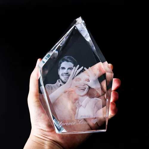 Vista 5 de Marco de fotos personalizado grabado en 3D grabado en el interior del cristal con imagen para Navidad, día de San Valentín, boda, día de la madre