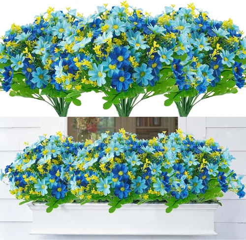 Vista 18 de Uieke 6 flores artificiales para exteriores, resistentes a los rayos UV, margaritas falsas para exteriores, no se decoloran, arbustos verdes