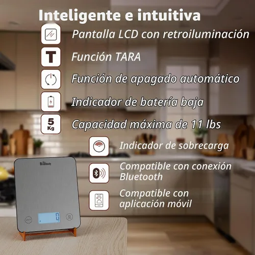 Vista 2 de Báscula de cocina inteligente Bisonbody con rastreador de nutrición y aplicación Bluetooth