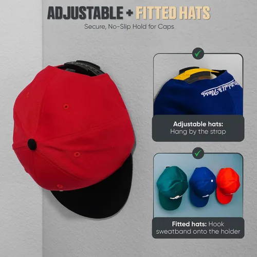 Vista 3 de Modern JP Ganchos adhesivos para sombreros de pared (paquete de 8) – Diseño minimalista para sombreros, sin taladrar, ganchos de sujeción fuerte
