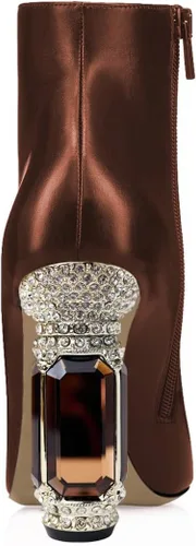 Vista 169 de FSJ Botas de tacón alto con punta puntiaguda para mujer, con tacón alto, con cremallera lateral brillante, estilo casual, para uso diario, zapatos