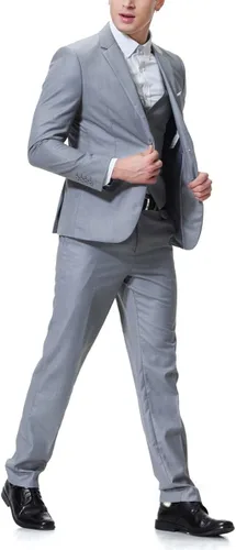 Vista 7 de Cloudstyle Chaqueta de color sólido de 3 piezas con 2 botones y ajuste delgado para hombre, traje formal de boda inteligente