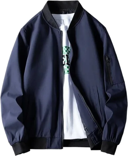 Vista 5 de Chaqueta bomber para hombre, abrigos de béisbol sólidos de otoño, casual, parte superior ajustada, cortavientos, chaquetas de carga