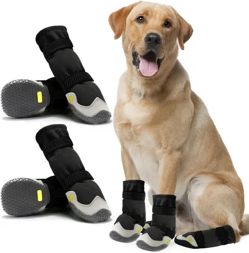 Vista 11 de Zapatos para perros para pavimento caliente, botas antideslizantes impermeables para perros pequeños a grandes con correas reflectantes, botas