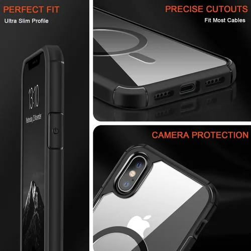 Vista 6 de TENDLIN Funda protectora transparente de parte trasera dura compatible con iPhone X/iPhone XS (negro, MagSafe)