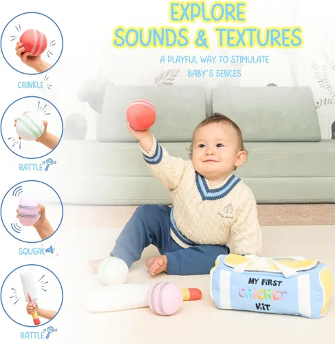 Vista 2 de My First Cricket Kit Mini juguete de peluche suave de algodón Regalo para bebé de 0 a 18 meses 3 bolas de cricket sensoriales suaves