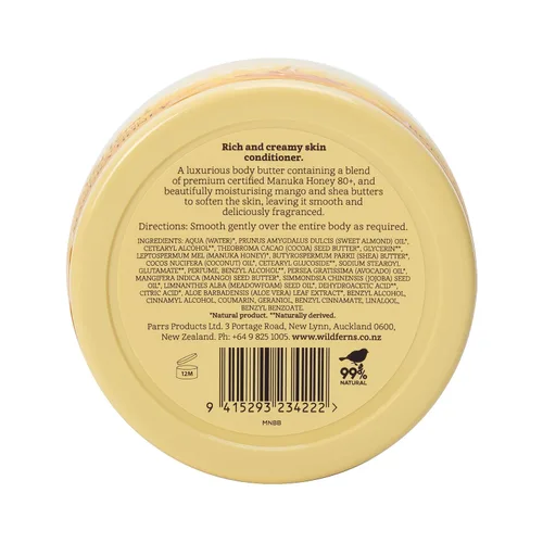 Vista 7 de Wild Ferns Mantequilla corporal dulce indulgencia con miel de manuka, 99% natural, 6.17 oz