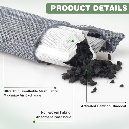 Vista 4 de Paquete de 12 bolsas desodorantes de carbón para zapatos, eliminador de olores de zapatos, desodorantes de cajón, absorbente de olores de carbón