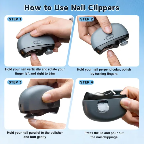 Vista 7 de Electric Nail Clipper 3-in-1 Automatic Nail Clippers, Fingernail Toenail Trimmer Electric Toenail Clippers with LED Light Clip Storage 2 Speeds Nail