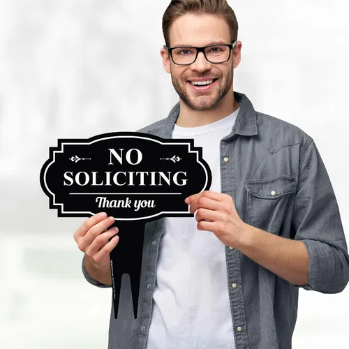 Vista 4 de Letrero de No Soliciting Yard (No Soliciting Yard Sign, No Solicitation In Ground de 11 x 11 pulgadas), ACM libre de óxido, resistente a