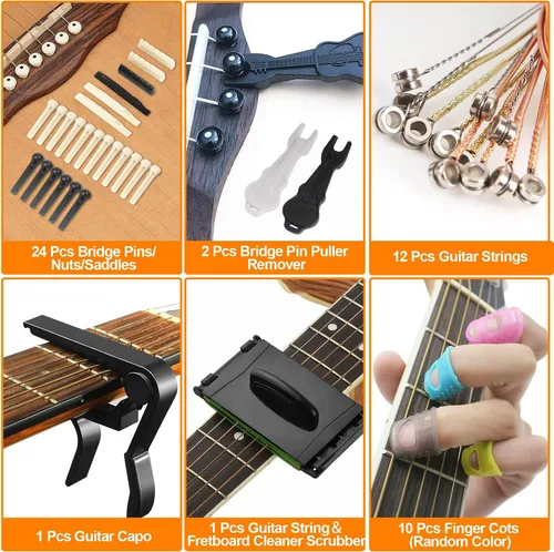 Vista 5 de Kit de herramientas de guitarra de 146 piezas, kit de reparación profesional de guitarra, kit de mantenimiento de guitarra con accesorios