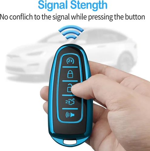 Vista 6 de Tukellen Funda para llavero Ford de TPU suave, protección completa, compatible con Ford C-Max Edge Escape Expedition Explorer Flex Focus Taurus Azul