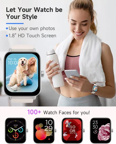 Vista 7 de TOOBUR Reloj inteligente para mujer con Alexa integrado, 1.8 pulgadas, IP68, rastreador de actividad física con ritmo cardíaco, monitor de sueño