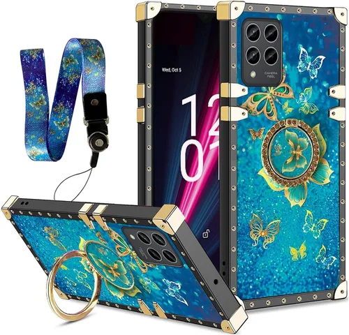 Vista 9 de nancheng Funda cuadrada para LG Stylo 5: Funda de teléfono con patrón de moda para niñas y mujeres con correa de soporte de anillo Funda protectora