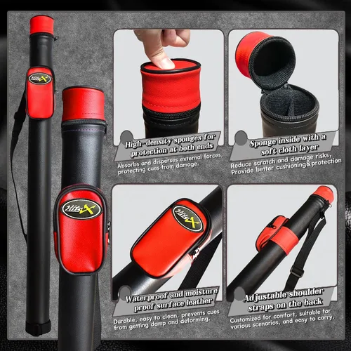 Vista 6 de Tai ba cues Juego de 2 tacos de billar con estuche, punta de cuero multicapa de 13 mm, 58 pulgadas, palo de billar profesional de madera de arce