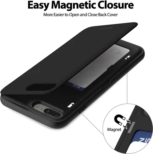 Vista 4 de GOOSPERY Funda para iPhone 8 Plus, iPhone 7 Plus con tarjetero y protector de doble capa, color negro