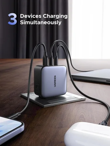 Vista 3 de UGREEN Adaptador de viaje USB C de 65 W, cargador rápido plegable con enchufes de EE. UU./Reino Unido/UE, adaptador de corriente internacional de 3