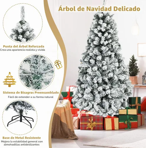 Vista 4 de DREAMADE Árbol de Navidad artificial preiluminado de 6 pies con 600 puntas de ramas de PVC, 250 luces LED blancas cálidas preencordadas, bisagras