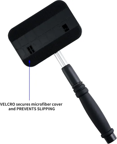 Vista 2 de POLYTE - Herramienta de limpieza de vidrio giratoria para parabrisas, mango de aluminio extensible con 3 cubiertas de microfibra de calidad prémium