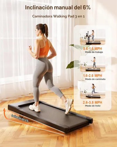 Vista 4 de Superun Under Desk Walking Pad with 6% Incline, 3 in 1 Portable Treadmill Oro rosa profundo