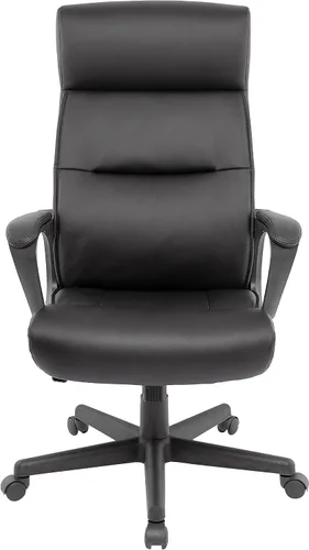 Vista 5 de STAPLES Rutherford Silla ergonómica de oficina ejecutiva y gerente, respaldo alto, altura ajustable, piel sintética Luxura, color negro