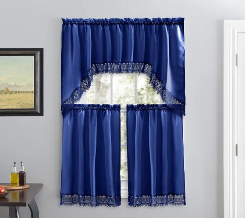 Vista 13 de American Linen - Cortinas para cafetería para cocina, cortinas de baño con cenefa, borde de encaje bordado. (Beige) Incluye cenefa a juego