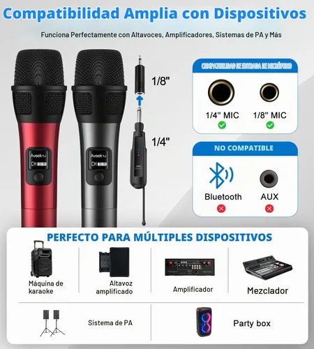 Vista 7 de Aveek Micrófono inalámbrico para karaoke, micrófono de karaoke recargable (trabajo 40 hs), para altavoz, máquina de karaoke, iglesia, discurso