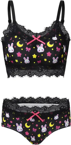 Vista 5 de Littleforbig Conjunto de ropa de dormir de encaje para mujer, ropa de dormir con tirantes y pantalones cortos, lencería bralette conjunto de ropa