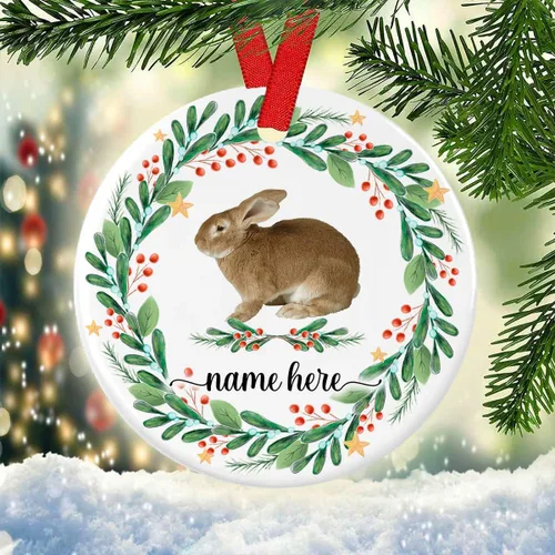 Vista 3 de Prezzy Adornos personalizados de conejo con nombre personalizado, regalos para amantes de los animales, para amigos, familia, colgar decoraciones