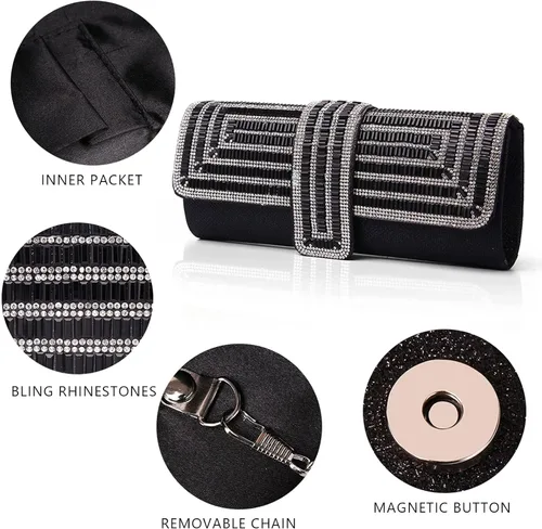 Vista 4 de Labair Bolso de noche y embragues para mujer, bolso de mano brillante con diamantes de imitación, bolso formal para fiesta de boda.