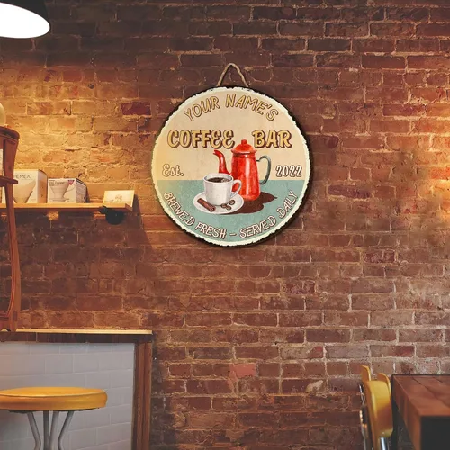 Vista 8 de Artsy Woodsy Letrero personalizado de madera para barra de café (no tallada o neón), placa de pared para decoración de cocina, regalos 11