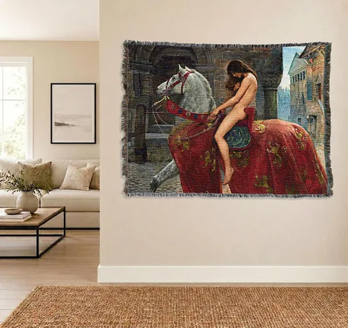 Vista 4 de Pure Country Weavers Manta Lady Godiva de John Collier – Tapiz de regalo de arte fino tejido de algodón – Hecho en los Estados Unidos