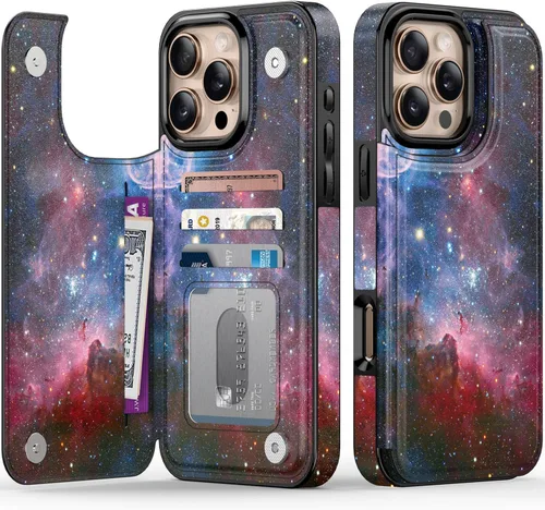 Vista 187 de LETO para iPhone 15 Pro Funda tipo cartera - Tapa tipo folio con patada - Diseños de moda - Tarjetero - Funda protectora para mujeres y niñas - 6.1