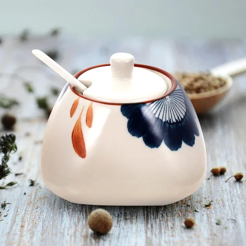 Vista 8 de Zerodeko Azucarero con tapa y cuchara, azucarero japonés, recipiente multifuncional para especias de cocina para almacenamiento de salsa de sal