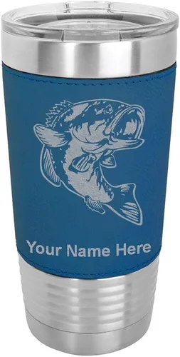 Vista 15 de LaserGram Vaso aislado al vacío de 20 onzas, pez bajo, grabado personalizado incluido (piel sintética, estilo béisbol)