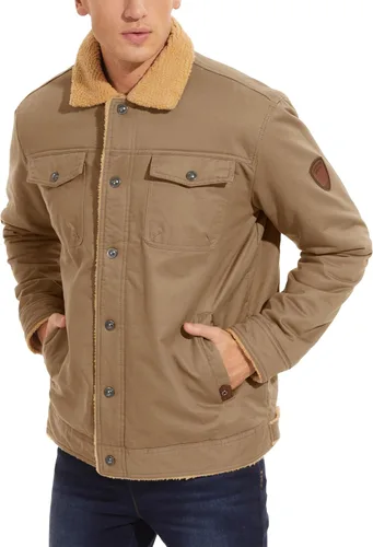 Vista 3 de MAGNIVIT Chaqueta tipo cargo de algodón para hombre, con forro polar, abrigo de trabajo con 5 bolsillos
